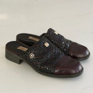 Vintage Brighton Woven Leather Mules - Black and Brown women’s 9.5